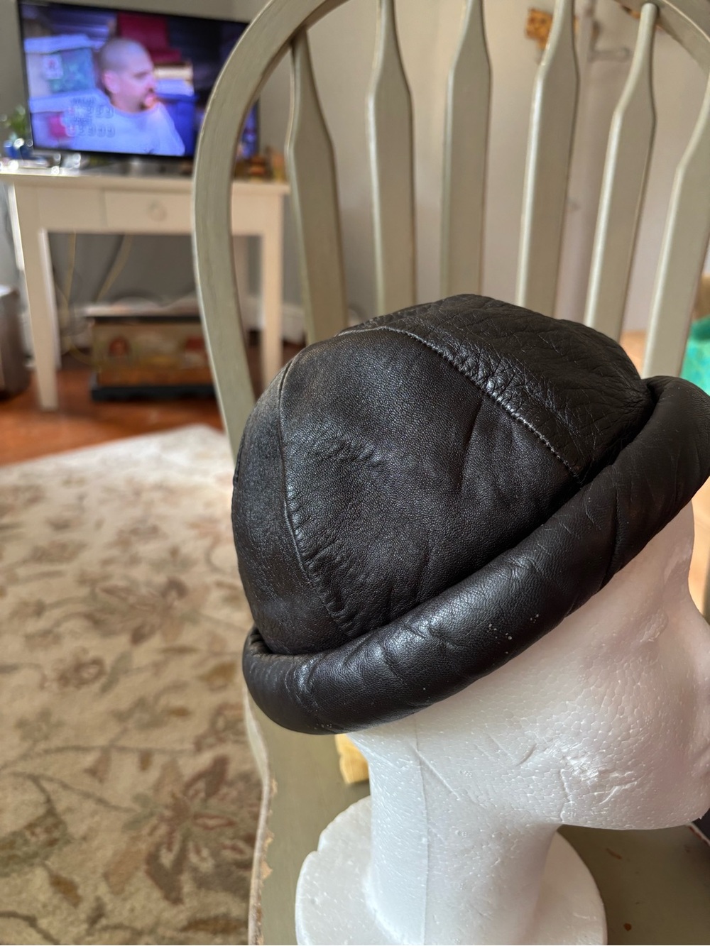 Classic Brown Lambskin Sz Sm Leather Beanie Hat
